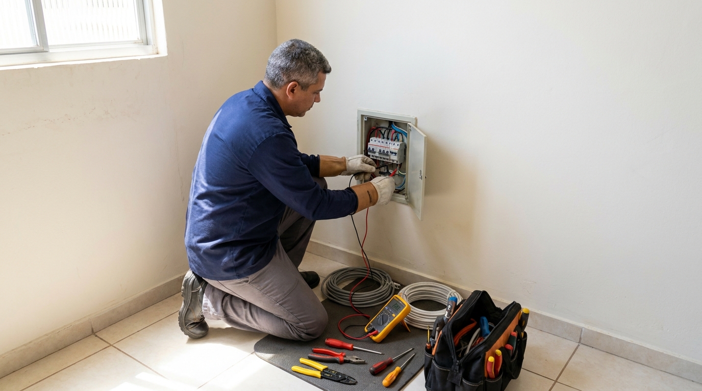 Eletricista atendendo em residência em Joinville-SC